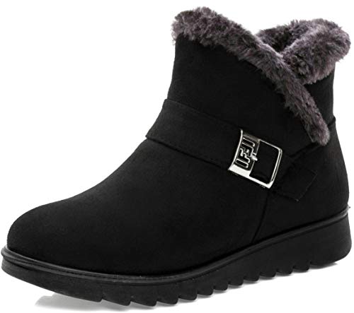 Vunavueya Damen Winterstiefel Warm gefütterte Winterschuhe Schneestiefel Winter Schlupfstiefel Kurzschaft Stiefel Boots Schuhe Schwarz -C 35.5 EU/230CN von Vunavueya