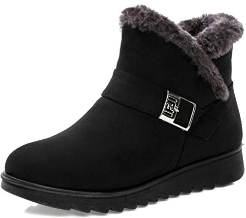 Vunavueya Damen Winterstiefel Warm gefütterte Winterschuhe Schneestiefel Winter Schlupfstiefel Kurzschaft Stiefel Boots Schuhe Schwarz Gefüttert 35.5 EU/230CN von Vunavueya