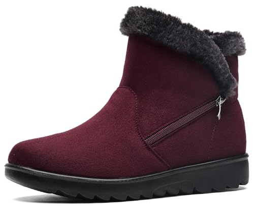 Vunavueya Damen Winterstiefel Warm gefütterte Winterschuhe Schneestiefel Winter Schlupfstiefel Kurzschaft Stiefel Boots Schuhe Weinrot -A 37 EU/240CN von Vunavueya