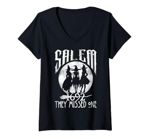 Damen Salem 1692 They Missed One Witch Halloween T-Shirt mit V-Ausschnitt von Salem 1692 They Missed One Witch