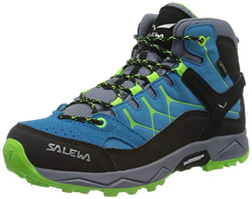 Salewa JR Alp Trainer Mid Gore-TEX, Trekking & hiking boots Unisex Kids, Blue (Danube/Fluo Green), 8.5 UK von Salewa