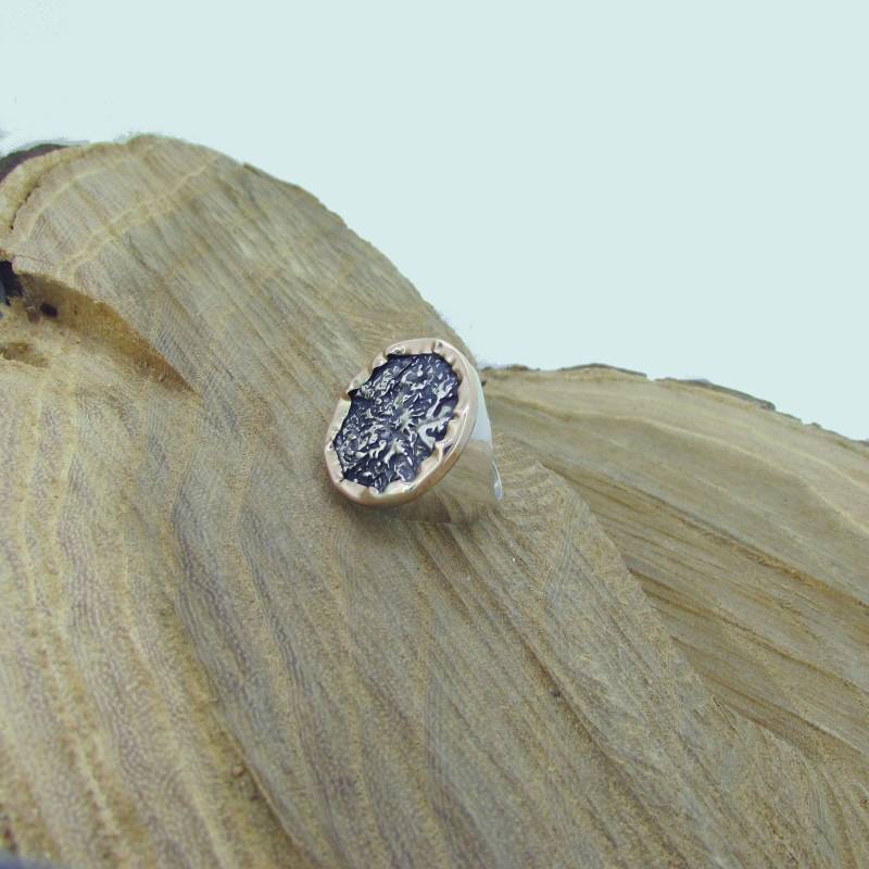 9K Gold Und Silber Münzring, Siegelring Für Frauen, Boho Silberring, Breiter Zweifarbiger Ring, Silberring von SaliJewelry