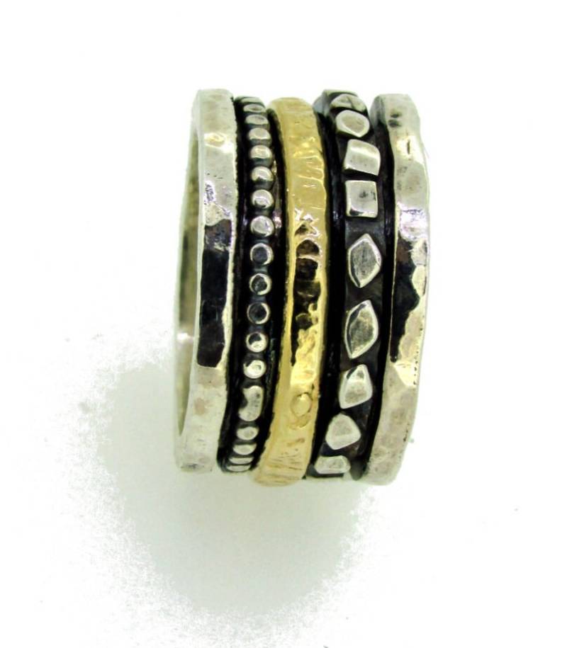 Breites Sterling Silber Spinner Band Gold Filled Boho Daumenring von SaliJewelry