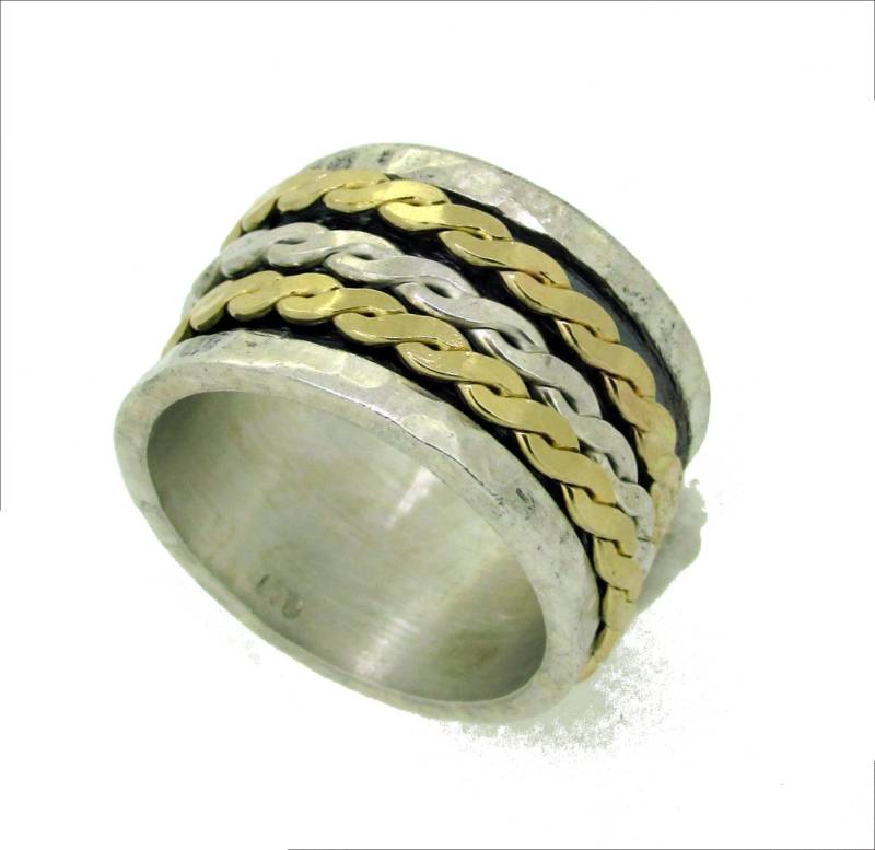 Gehämmerter Silberring Geflochtener Spinner Meditationsschmuck von SaliJewelry