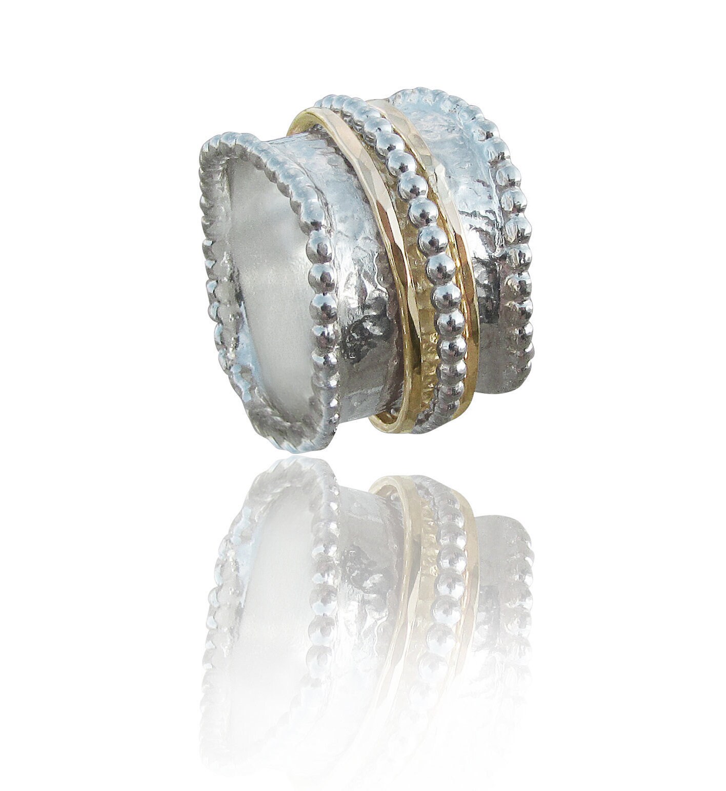 Personalisierte Geschenke, 9K Gold Und Silber Ring, Besonderes Design Breiter Meditation Gehämmerter Mixed Metal Geschenk Für Sie Personalisierte Geschenke, 9K Gold Und Silber Ring, Besonderes Design Breiter Meditation Gehämmerter Mixed Metal Geschenk Für Sie von SaliJewelry