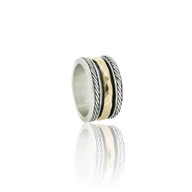 Seil Stil Band Spinner Ring, Meditation Spinning Fidget Sorgenring, Breite Eheringe, Silber Und Gold Band, Angst Schmuck von SaliJewelry
