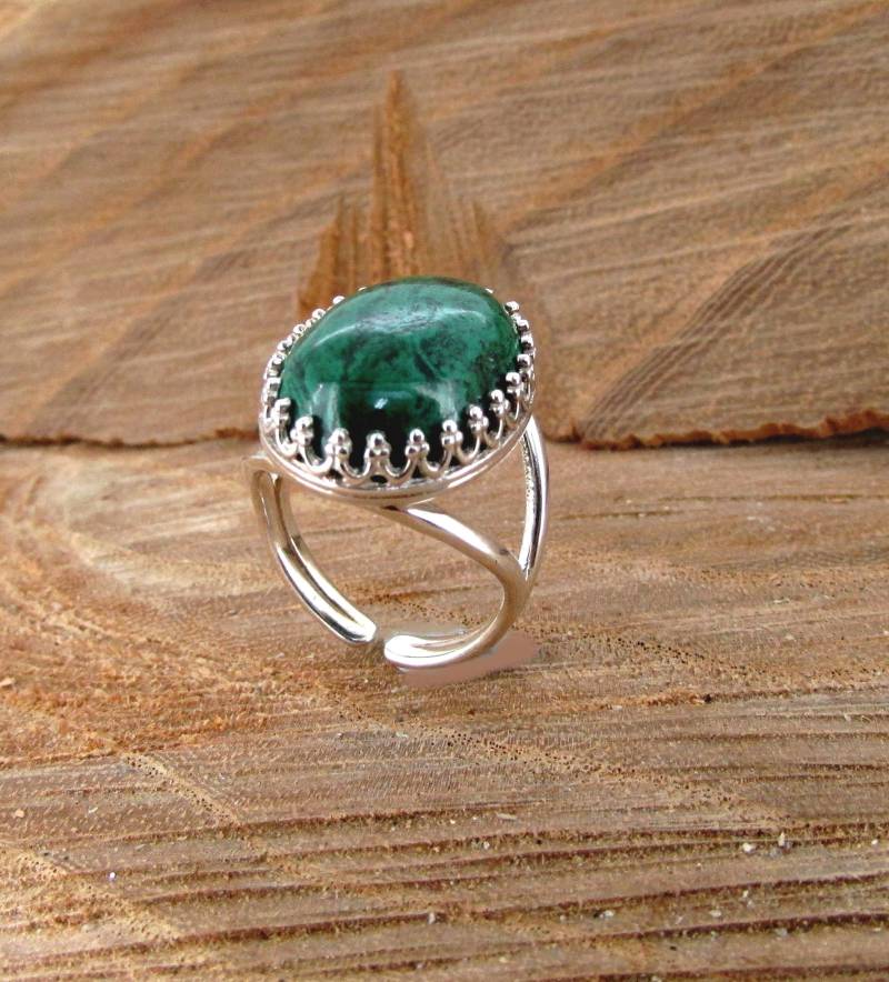 Silber Eilat Stein Ring, Offener Fingerring, Edelstein Statement Grüner Schmuck, Boho Klobiger Breit Verstellbarer Ring von SaliJewelry