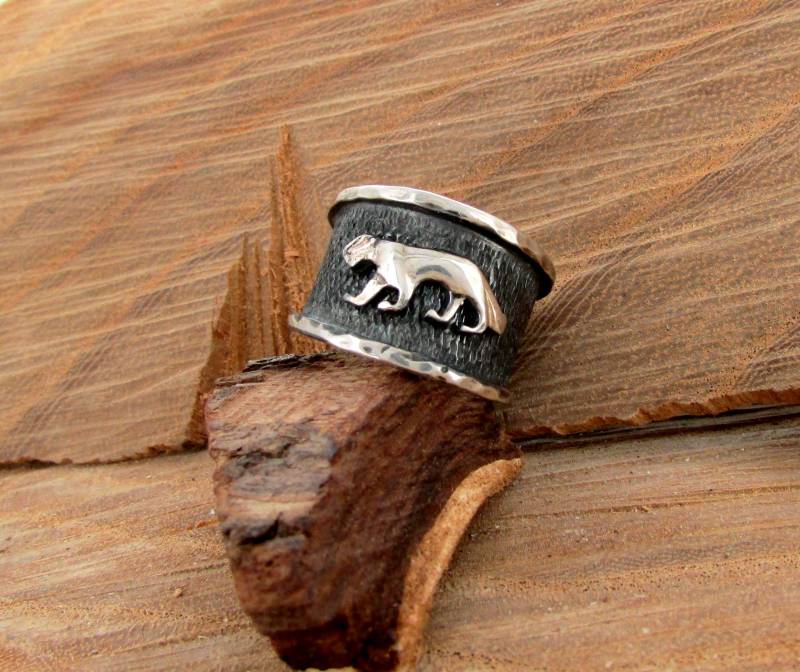 Silber Löwe Ring Für Männer, Tiere Ring, Oxid Unikat Breiter Sterling Boho Geschenk Ihn, Weihnachtsgeschenk von SaliJewelry