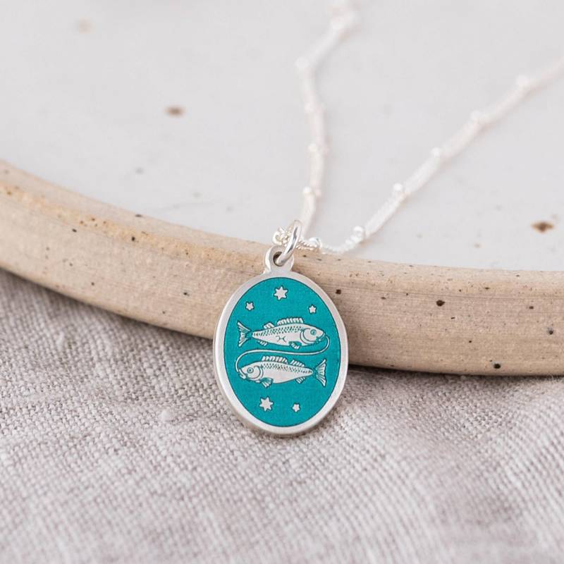Pisces Halskette - Emaille Sternzeichen Celestial Anhänger Aus Recyceltem Feinsilber Und Mit Sterling Silber Kette von SallyClay