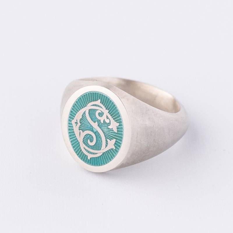 Siegelring Aus Sterling Silber Und Transparenter Emaille Mit Verschlungenem Anfangsmonogramm von SallyClay