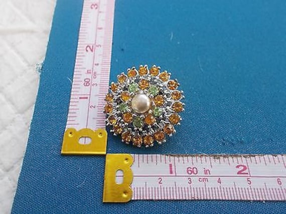 Vintage Art Deco Grün & Orange Strass Brosche von SallySales