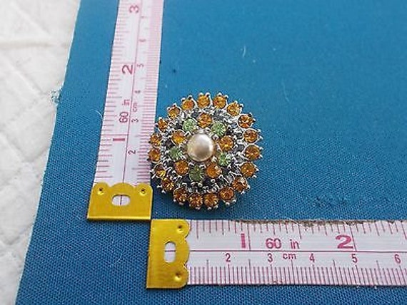 Vintage Art Deco Grün & Orange Strass Brosche von SallySales