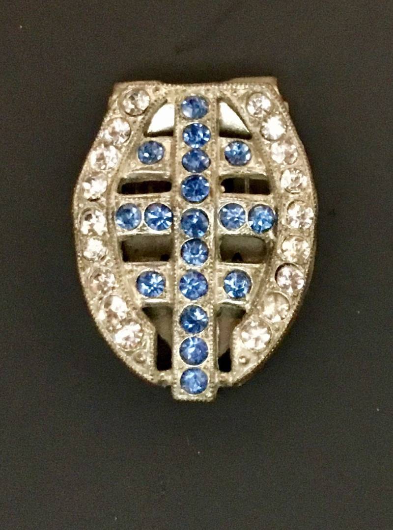 Vintage Art Deco Kleiderclip Mit Blauem Und Klarem Diamanté von SallySales