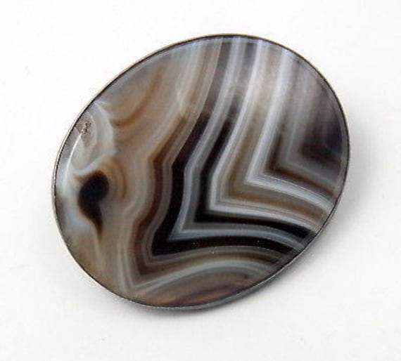 Vintage Art Deco Silber & Gebänderte Achat Brosche - 1920 von SallySales