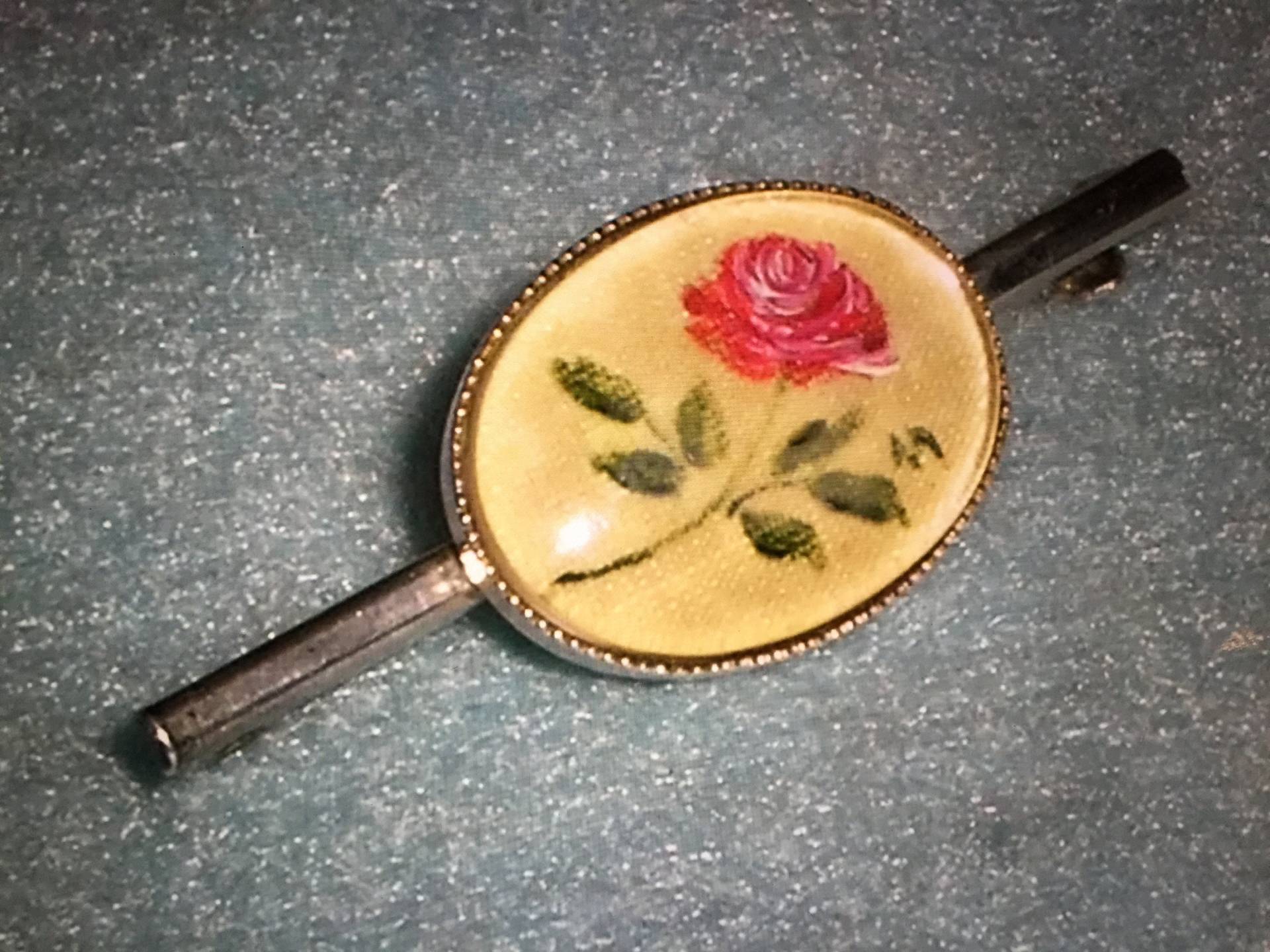 Vintage Art Deco Sterlingsilber Miniatur Handbemalte Rose Brosche von SallySales