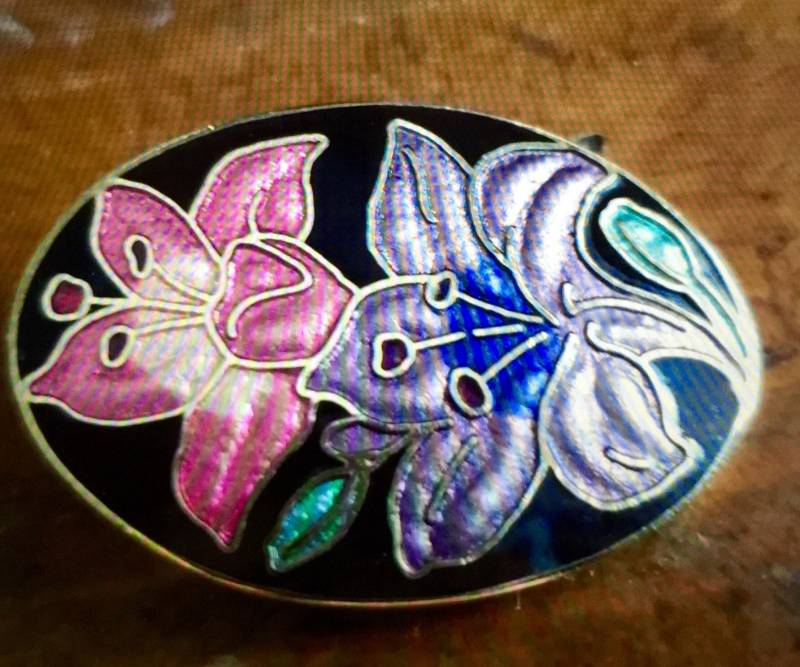 Vintage Cloisonné Blumen Brosche von SallySales