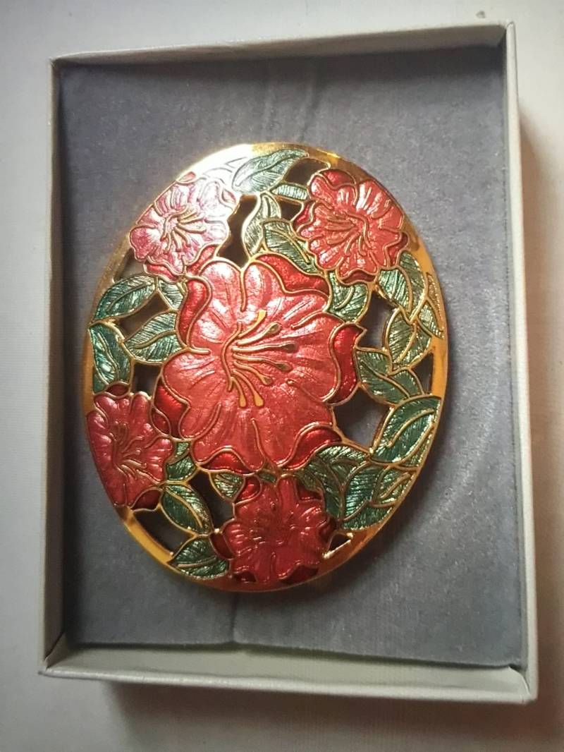 Vintage Cloisonné Emaillierte Blumen Brosche - Fisch Und Krone von SallySales