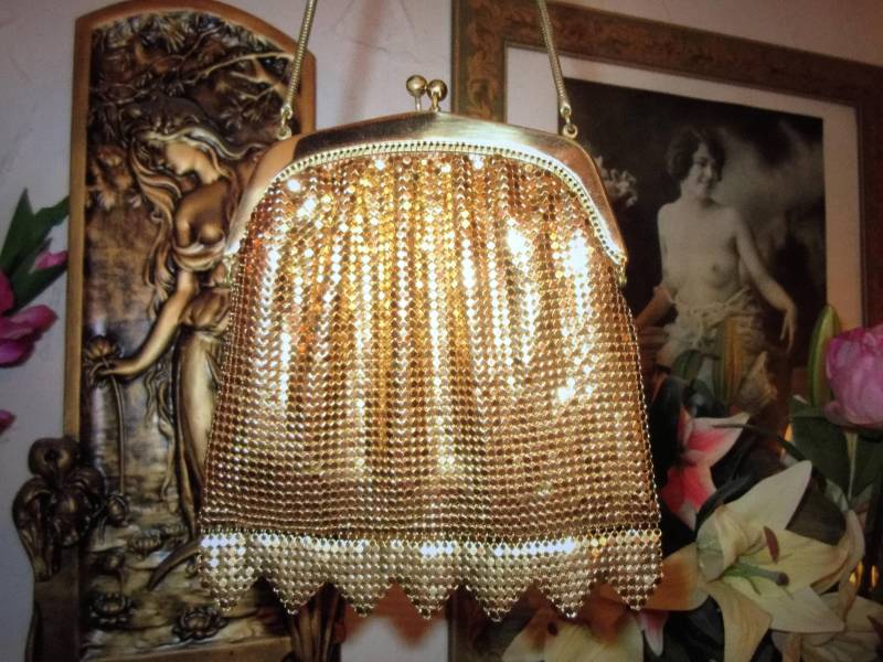 Vintage Gold Metall Mesh Pailletten Flapper Abendtasche Und Geldbörse von SallySales
