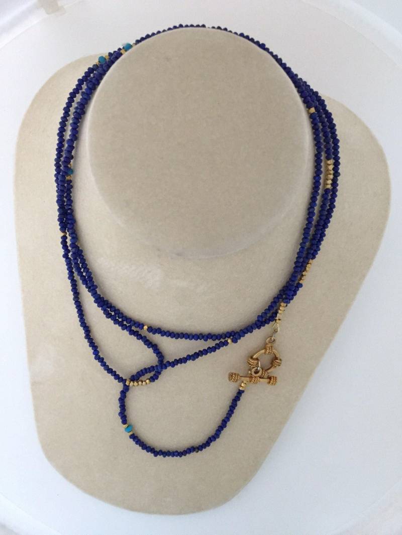 Lapis Halskette Mit Türkis Akzent Perlen Und Gold Vermeil von SalmonRiverJewelry