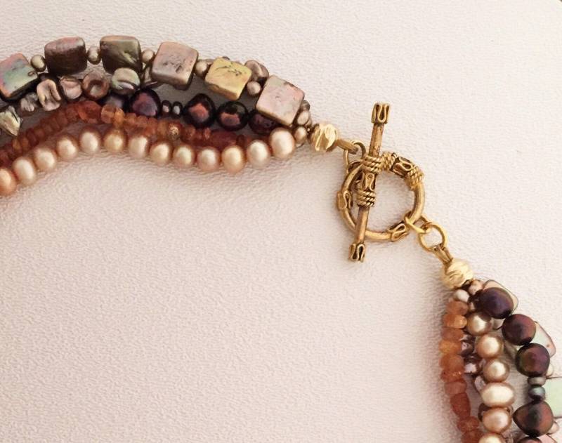 Multi-strang Perle Und Sonnenstein Halskette von SalmonRiverJewelry