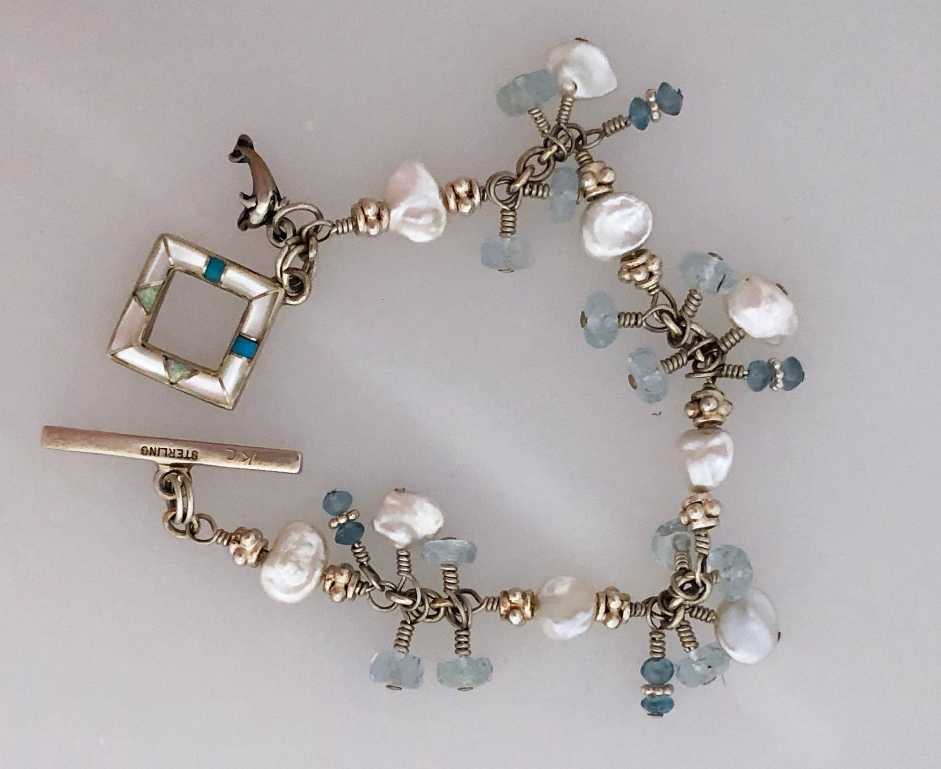 sterling Silberdraht Umwickelt, Aquamarin Und Süßwasser Perle Armband von SalmonRiverJewelry