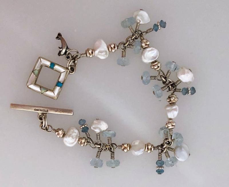 sterling Silberdraht Umwickelt, Aquamarin Und Süßwasser Perle Armband von SalmonRiverJewelry