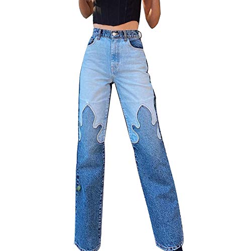 Damen Jeans High Waisted Straight Leg Farbe Passend zu Slim Jeans Mode Lässige High Waist Jeans mit Knöpfen Jeanshose Hose mit Taschen von SalmophC