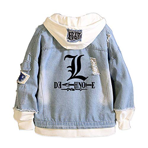 SalmophC Anime Death Note Hoodie Denim Hooded Jacke Sweatshirt Sweater Cosplay Kostüm Mantel Fake Zwei Kleider Langarm Hoodies Top für Männer Frauen von SalmophC