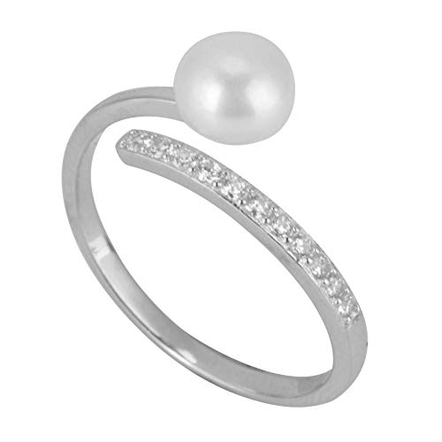 S925 Sterling Silber Ring, personalisierte Ring Chic einstellbare Öffnung einfache Frauen Zirkon Faux Perle personalisierte Ring für Hochzeit Engagement Geburtstag (US-Größe 7) von Salmue