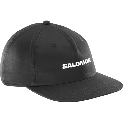 Salomon Logo Flat Cap, atmungsaktive Laufkappe für Herren, Trailrunning, Wandern, Outdoor-Sport, Flat-Bill-Style, Deep Black, S/M von Salomon