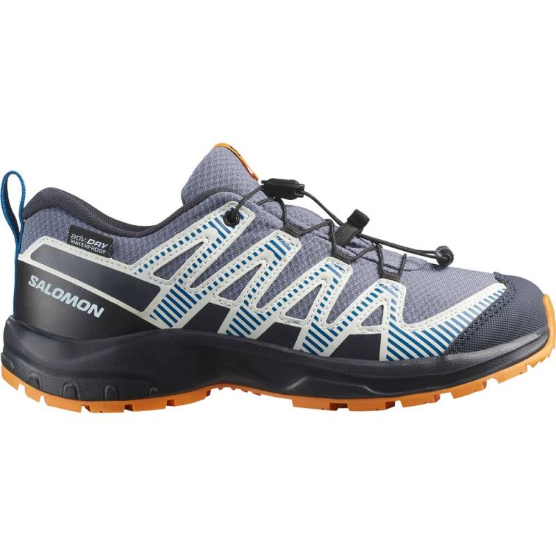 Salomon Shoe XA Pro V8 Waterproof J Kinder Wanderschuh grisaille dark blue turmeric 31 von Salomon