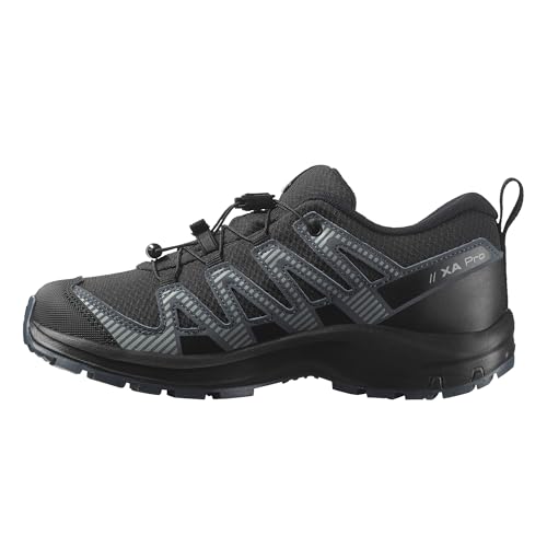 Salomon Junior XA PRO V8, Wasserdicht für Kinder, Schwarz/Dunkelgrau/Q, Vielseitige Wanderschuhe für Komfort, Ideal für Wanderungen und Trailrunning bei Outdoor-Abenteuern. 30 von Salomon