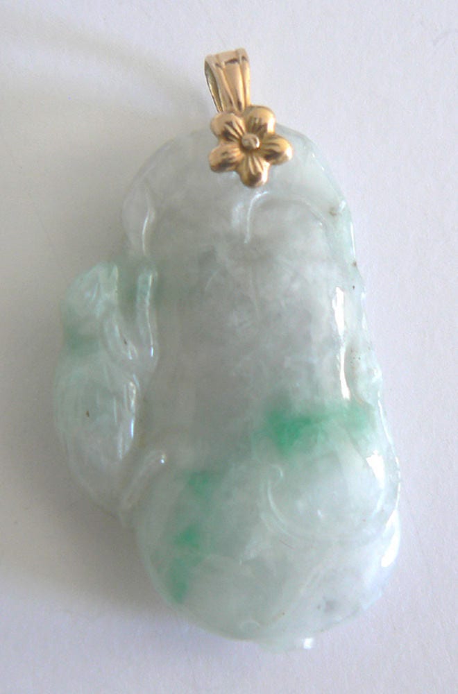 Happy Buddha 14K Gold Jade Jadeit Anhänger Vintage Antik A Grade 60'er Jahre von SalonClassique