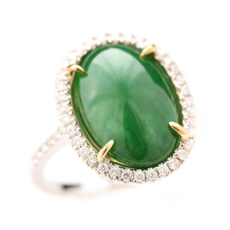 Mason Kay Certified 14K Gold Cabochon Jadeit Jade Ring Vintage Antik Vivid von SalonClassique