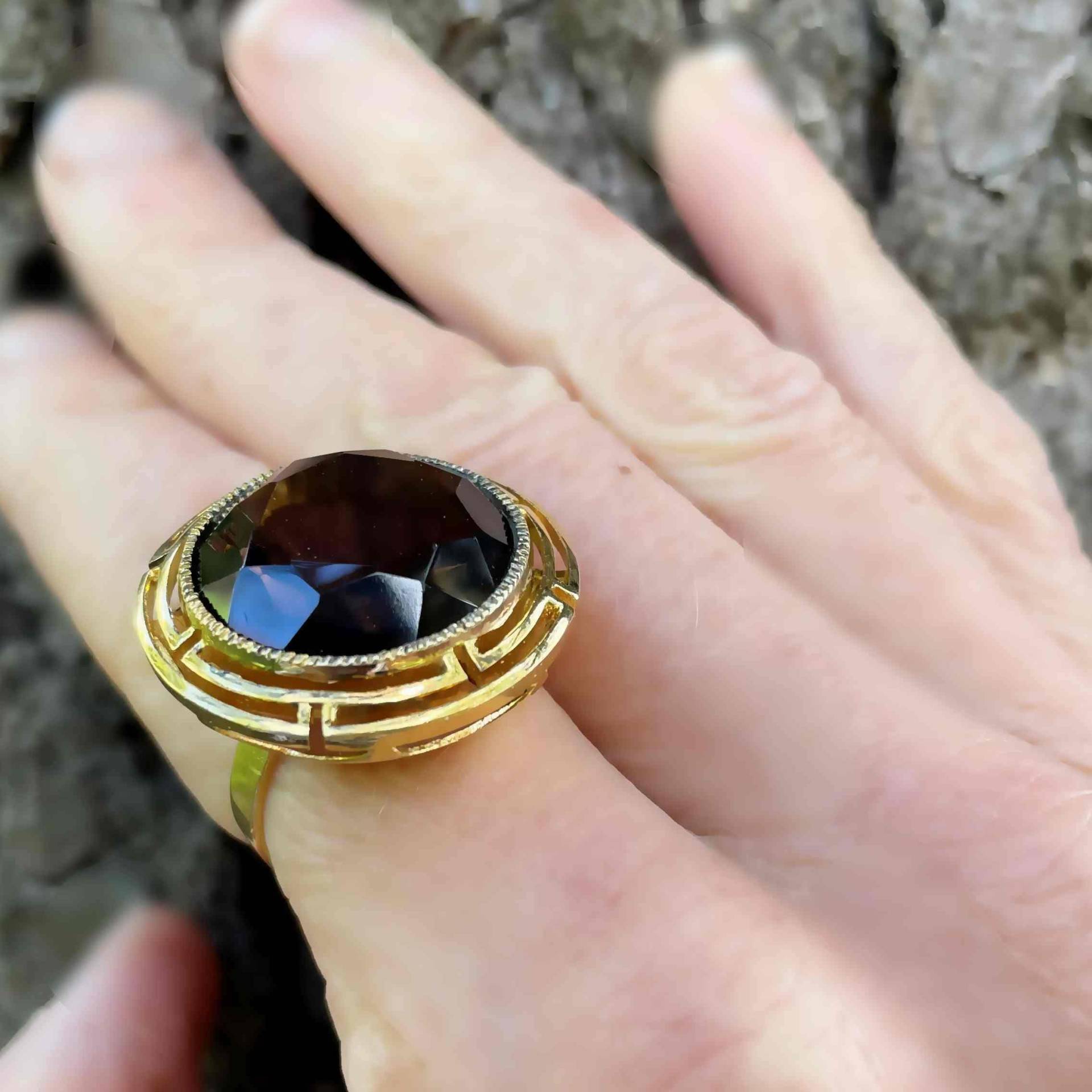 1970Er Jahre Rauchquarz Vergoldeter Silberring Modernist Silber Unisex Solitaire Ringe Natürlicher Quarz Ring von SalonUber