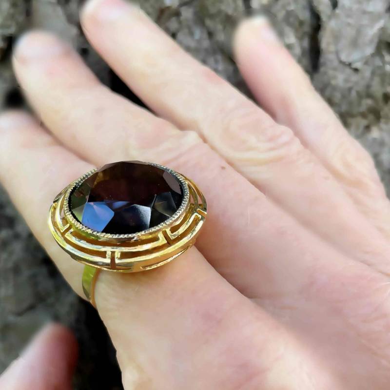 1970Er Jahre Rauchquarz Vergoldeter Silberring Modernist Silber Unisex Solitaire Ringe Natürlicher Quarz Ring von SalonUber