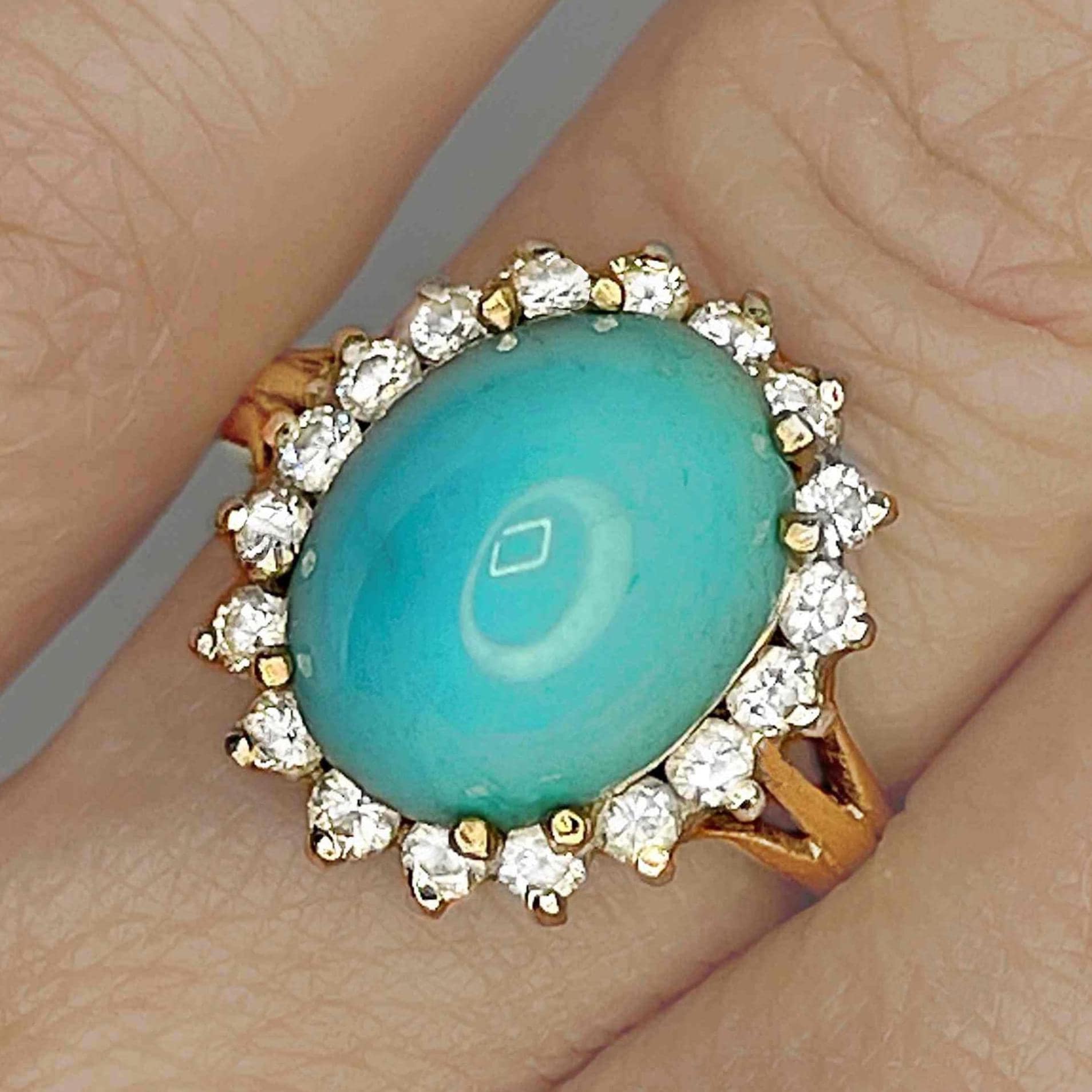 8.79Ctw Vintage Unbehandelter Natürlicher Türkis Diamant Halo Ring 14K Gold Einzigartiger Jubiläum Verlobungsring von SalonUber