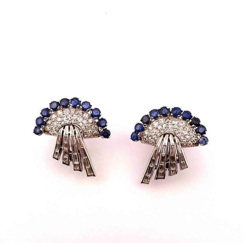 Art Deco Ungewärmte Saphir Ohrringe Diamant Blauer Fächer 1940Er 1930Er Jahre 18K Gold Art Deco Ungewärmte Saphir Ohrringe Diamant Blauer Fächer 1940Er 1930Er Jahre 18K Gold von SalonUber