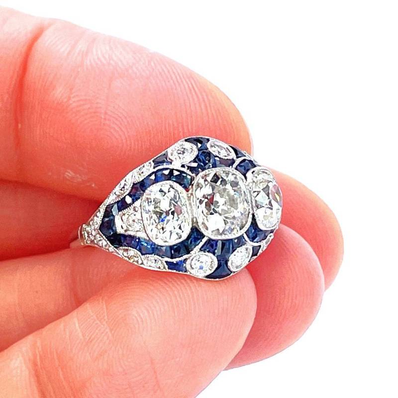 Art Deco Verlobungsring 1920Er Jahre Saphir Diamantring Altschliff Diamant von SalonUber