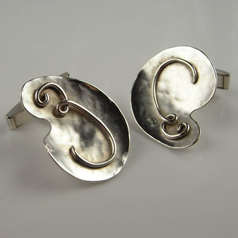 E-Monogramm Buchstabe Einzigartige Große Sterling Silber 925 Herren Manschettenknöpfe Abstrakte Modernist Handmade Accessoires Geschenke Vatertag von SalonUber