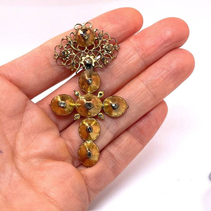 Georgian Gold Diamant Kreuz Anhänger Schmuck Rose Schnitt Kruzifix 18K Antike Religiöse Georgian Gold Diamant Kreuz Anhänger Schmuck Rose Schnitt Kruzifix 18K Antike Religiöse von SalonUber