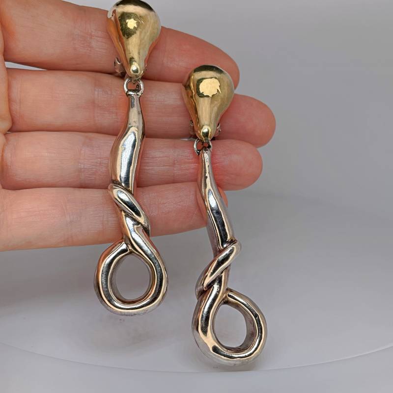 Gold Silber Lange Tropfen Ohrringe Vermeil Schmuck Große Kronleuchter Modernist Sterling Ohrclips Gold Silber Lange Tropfen Ohrringe Vermeil Schmuck Große Kronleuchter Modernist Sterling Ohrclips von SalonUber