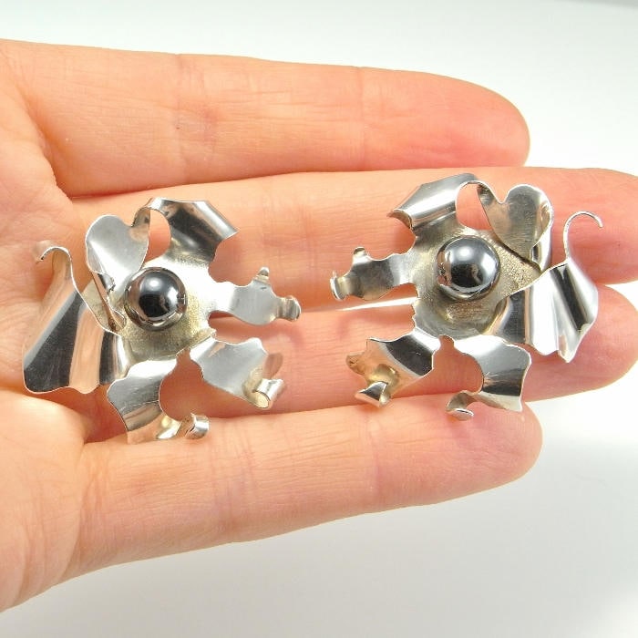 Hämatit Ohrringe Silber 925 Sterling Chunky Modernist 1980Er Schmuck 80S Vintage Artisan Hämatit Ohrringe Silber 925 Sterling Chunky Modernist 1980Er Schmuck 80S Vintage Artisan von SalonUber