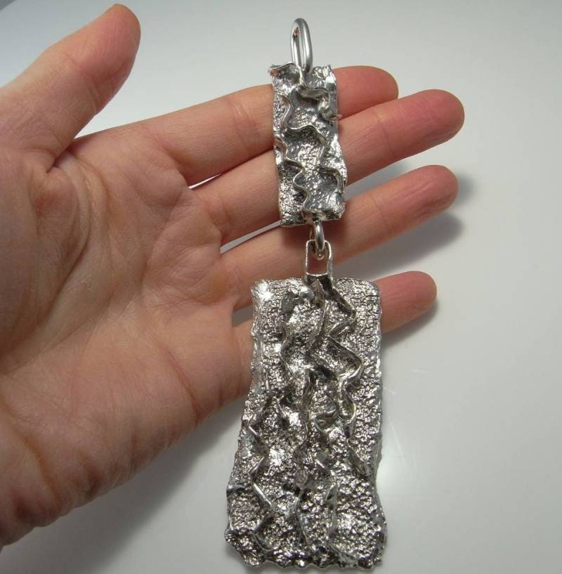 Langer Sterling Silber Anhänger Chunky Brutalist Schmuck Space Age Retro Mid Century 1960Er 1970Er Jahre Abstrakt Cocktail Langer Sterling Silber Anhänger Chunky Brutalist Schmuck Space Age Retro Mid Century 1960Er 1970Er Jahre Abstrakt Cocktail von SalonUber