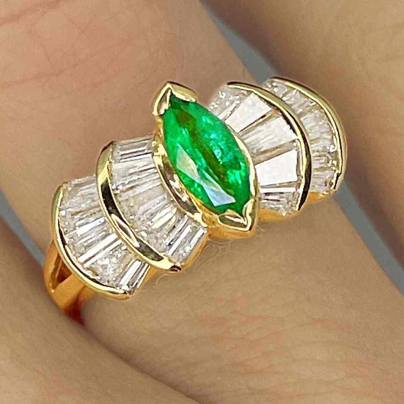 Marquise Smaragd Diamant 14K Ring Vintage Verlobungsring Einzigartige Marquise Smaragd Diamant 14K Ring Vintage Verlobungsring Einzigartige von SalonUber