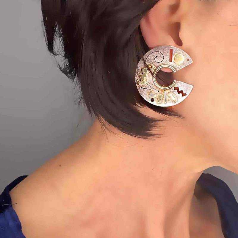 Große Kreis Ohrringe Silber Vergoldet Statement 1980Er Jahre Schmuck Geometric Big von SalonUber