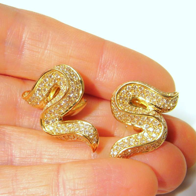 Pave Diamant Schlange Ohrringe Swirl 18K Gelbgold Schmuck Ohrstecker Hochzeit Braut Jubiläum Pave Diamant Schlange Ohrringe Swirl 18K Gelbgold Schmuck Ohrstecker Hochzeit Braut Jubiläum von SalonUber