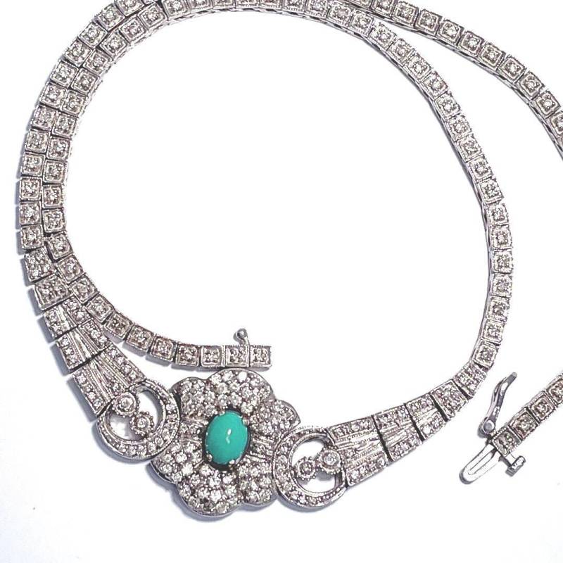 Türkis Diamant Halskette 14K Weißgold Natürliche Cabochon Weinlese-Halskette Tennis-Halsketten-Anhänger Hochzeits-Halskette Türkis Diamant Halskette 14K Weißgold Natürliche Cabochon Weinlese-Halskette Tennis-Halsketten-Anhänger Hochzeits-Halskette von SalonUber