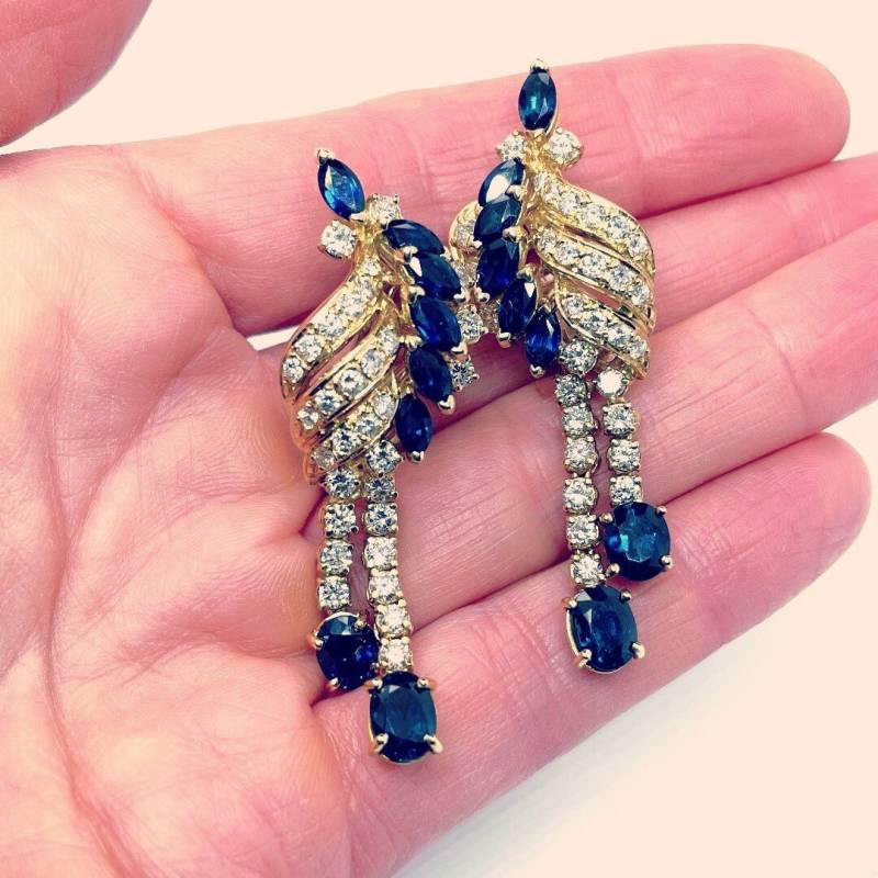 Unbehitzte Blauer Saphir Diamant Ohrringe Fransen 1950Er Jahre Quasten No Heat Sapphire Jubiläum Unbehitzte Blauer Saphir Diamant Ohrringe Fransen 1950Er Jahre Quasten No Heat Sapphire Jubiläum von SalonUber