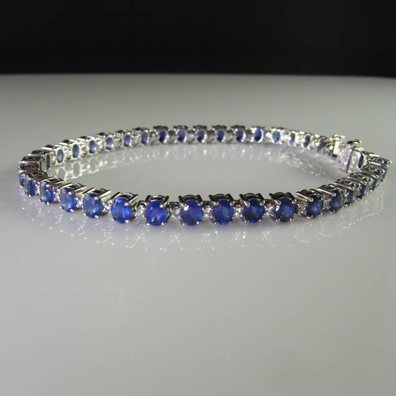 Unbehitztes Ceylon Blauer Saphir Diamant Tennis Armband Natürliches Kornblumen No Heat Sapphire 14K Gold Unbehitztes Ceylon Blauer Saphir Diamant Tennis Armband Natürliches Kornblumen No Heat Sapphire 14K Gold von SalonUber